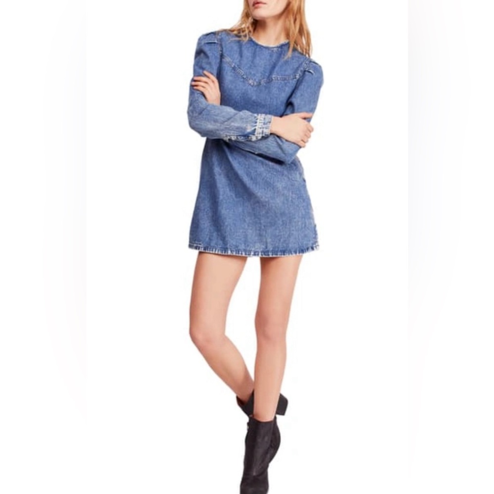 Free People, New with Tags, Denim puff sleeve short dress size 4